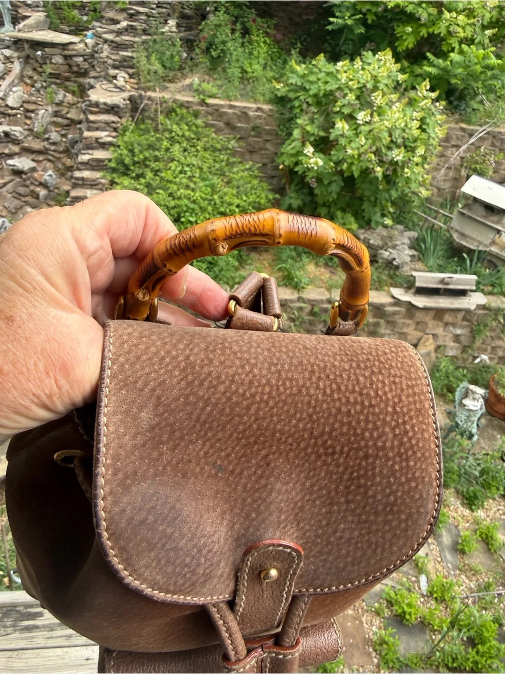 Gucci Suede Bamboo Mini Backpack Brown Leather Italy Vintage - Picture 3 of 17
